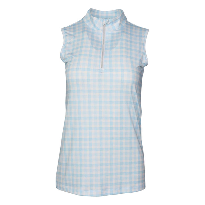 Dapplebay Gingham 1/4 Zip Riding Top - Sleeveless-Blue/White