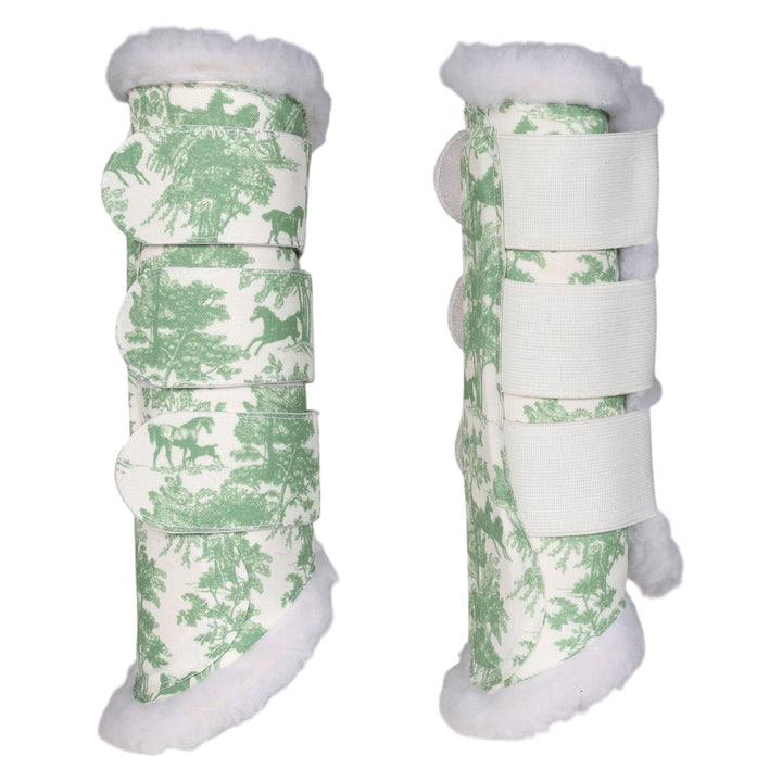 Dapplebay Equestrian Toile Brush Boots-Green/White