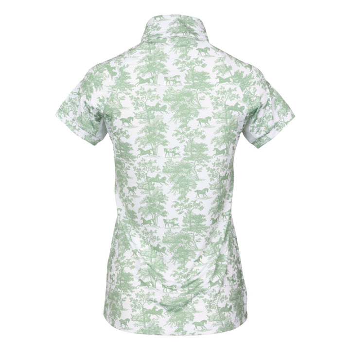 Dapplebay Equestrian Toile 1/4 Zip Light Riding Top - Short Sleeve-Green/White