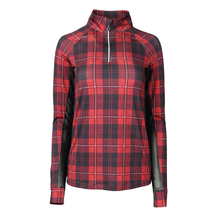 Dapplebay Holiday Plaid 1/4 Zip Light Riding Top-RED-Dapplebay.com