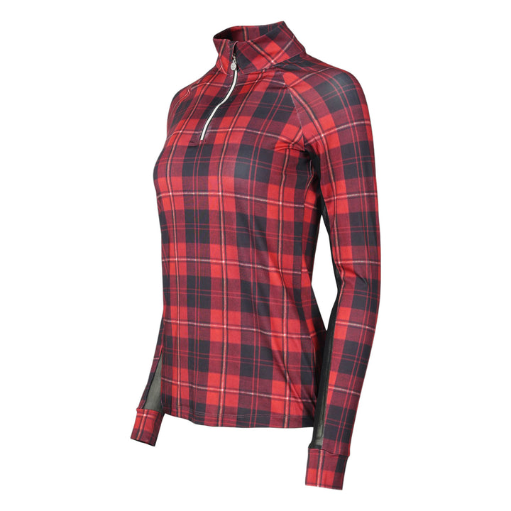 Dapplebay Holiday Plaid 1/4 Zip Light Riding Top-RED-Dapplebay.com