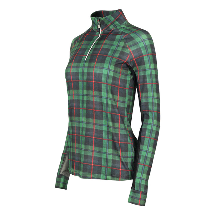 Dapplebay Holiday Plaid 1/4 Zip Light Riding Top-Green-Dapplebay.com