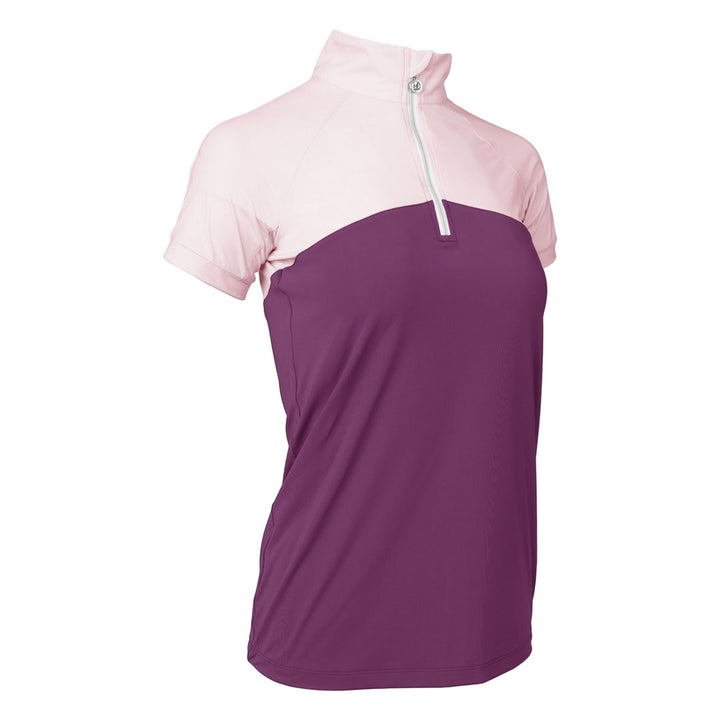 Dapplebay Lady 1/4 Zip Riding Top - Short Sleeve-Light Pink/Plum
