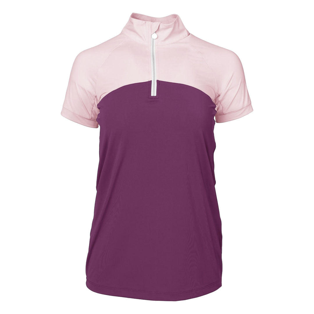 Dapplebay Lady 1/4 Zip Riding Top - Short Sleeve-Light Pink/Plum