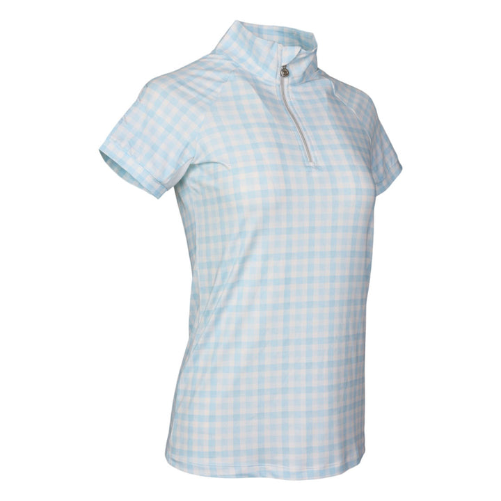 Dapplebay Gingham 1/4 Zip Riding Top - Short Sleeve-Blue/White