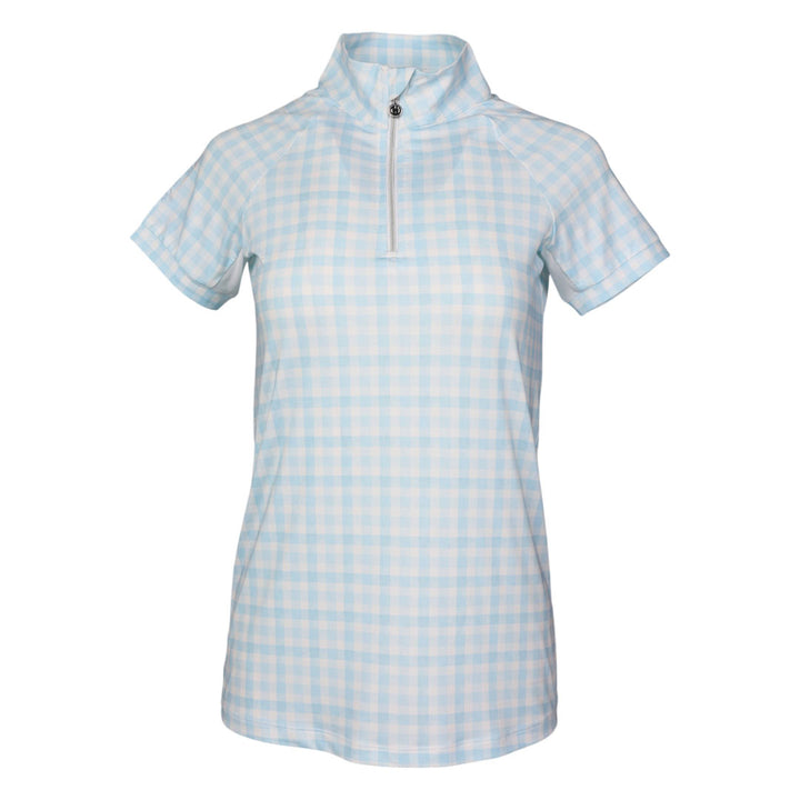 Dapplebay Gingham 1/4 Zip Riding Top - Short Sleeve-Blue/White