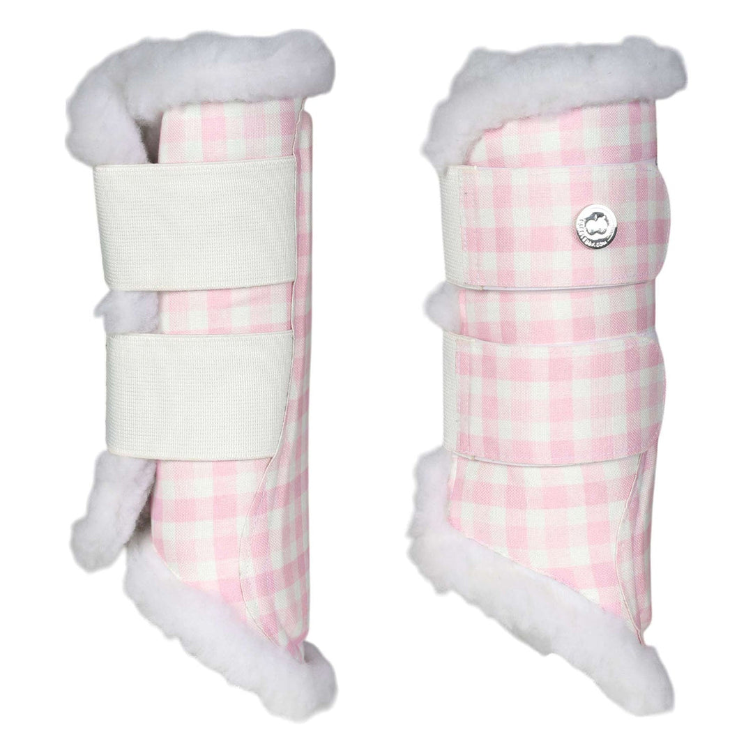 Dapplebay Gingham Brush Boots-Pink/White