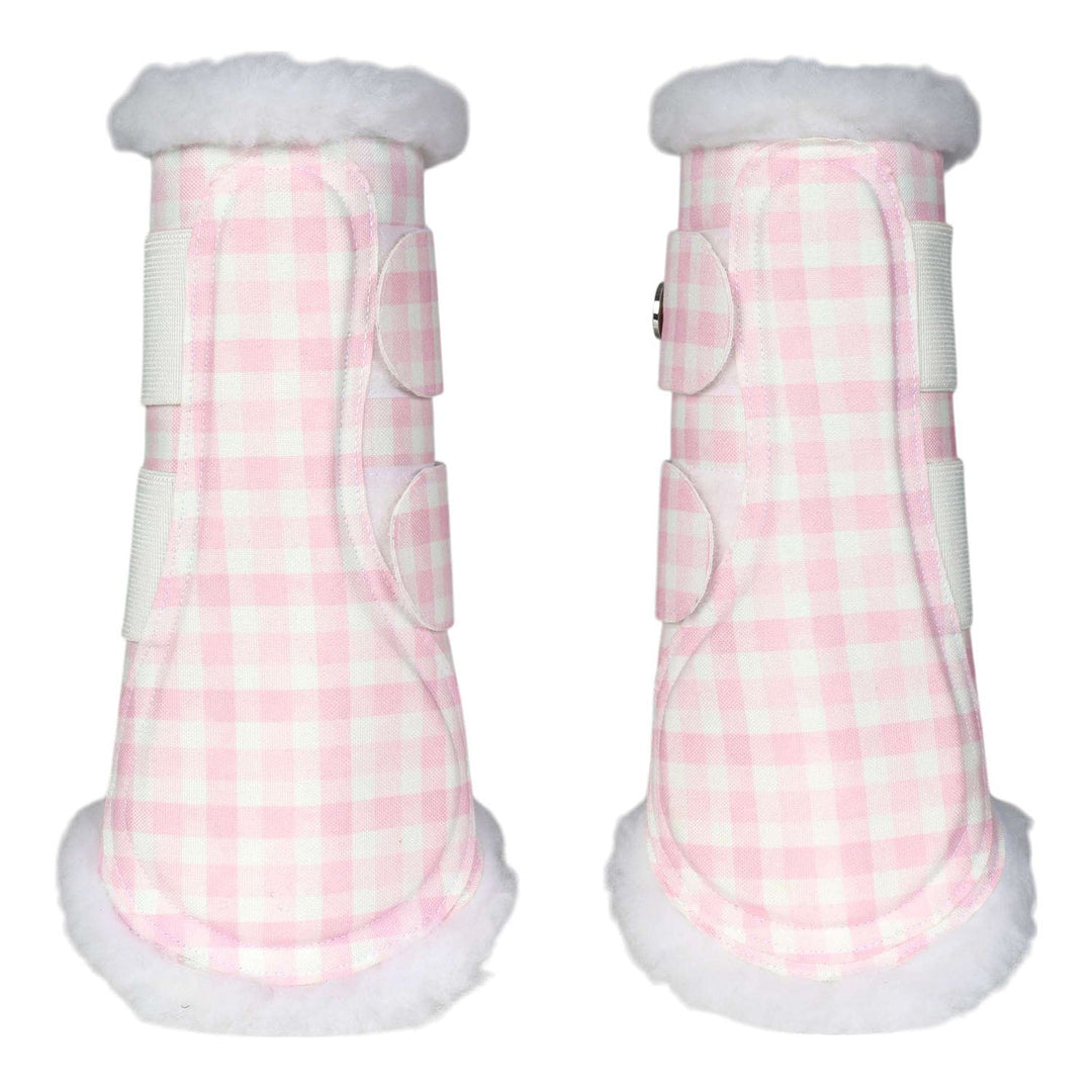 Dapplebay Gingham Brush Boots-Pink/White
