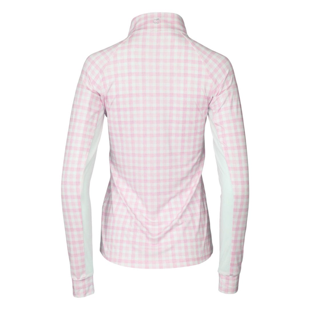 Dapplebay Gingham 1/4 Zip Riding Top - Long Sleeve-Pink/White