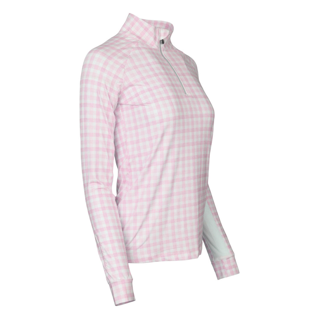 Dapplebay Gingham 1/4 Zip Riding Top - Long Sleeve-Pink/White