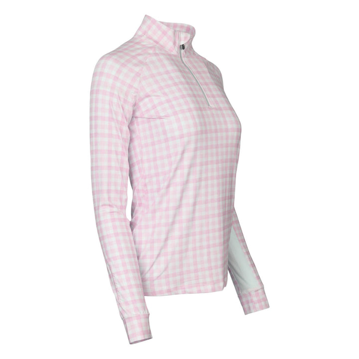Dapplebay Gingham 1/4 Zip Riding Top - Long Sleeve-Pink/White