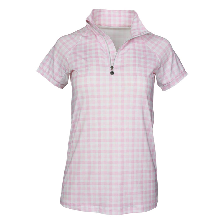 Dapplebay Gingham 1/4 Zip Riding Top - Short Sleeve-Pink/White