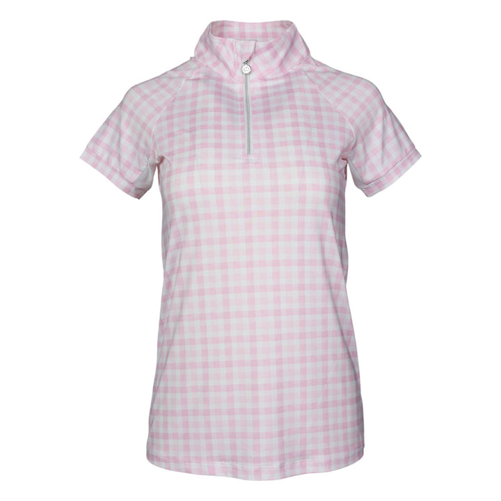 Dapplebay Gingham 1/4 Zip Riding Top - Short Sleeve-Pink/White