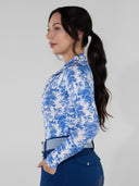Dapplebay Equestrian Toile 1/4 Zip Light Riding Top - Long Sleeve-Blue/White