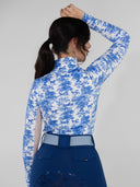 Dapplebay Equestrian Toile 1/4 Zip Light Riding Top - Long Sleeve-Blue/White