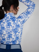 Dapplebay Equestrian Toile 1/4 Zip Light Riding Top - Long Sleeve-Blue/White