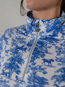 Dapplebay Equestrian Toile 1/4 Zip Light Riding Top - Short Sleeve-Blue/White
