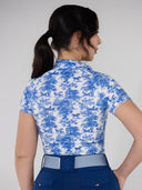 Dapplebay Equestrian Toile 1/4 Zip Light Riding Top - Short Sleeve-Blue/White