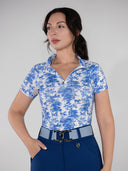 Dapplebay Equestrian Toile 1/4 Zip Light Riding Top - Short Sleeve-Blue/White