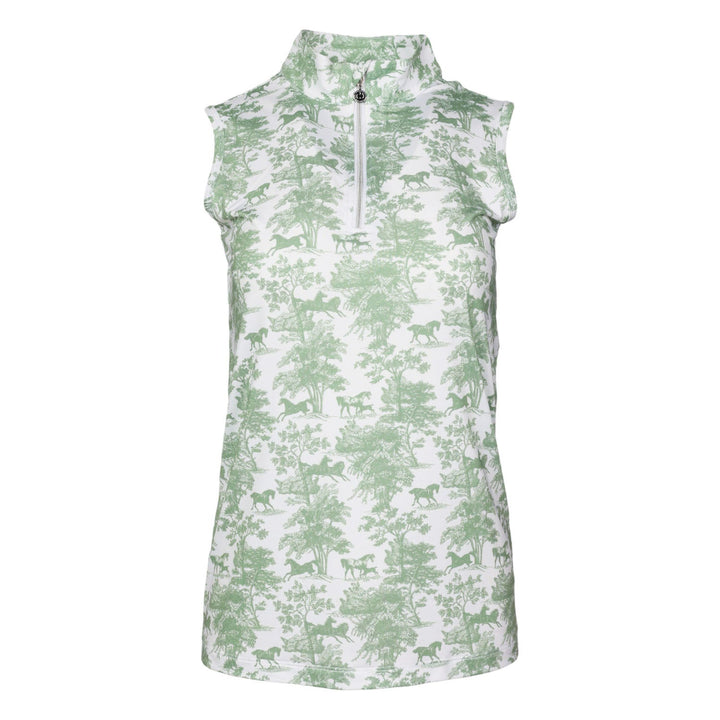 Dapplebay Equestrian Toile 1/4 Zip Light Riding Top - Sleeveless-Green/White