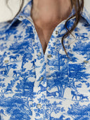 Dapplebay Equestrian Toile Button Down Western Shirt-Blue/White