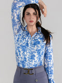 Dapplebay Equestrian Toile Button Down Western Shirt-Blue/White
