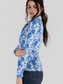 Dapplebay Equestrian Toile Button Down Western Shirt-Blue/White