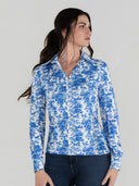 Dapplebay Equestrian Toile Button Down Western Shirt-Blue/White