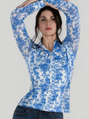 Dapplebay Equestrian Toile Button Down Western Shirt-Blue/White
