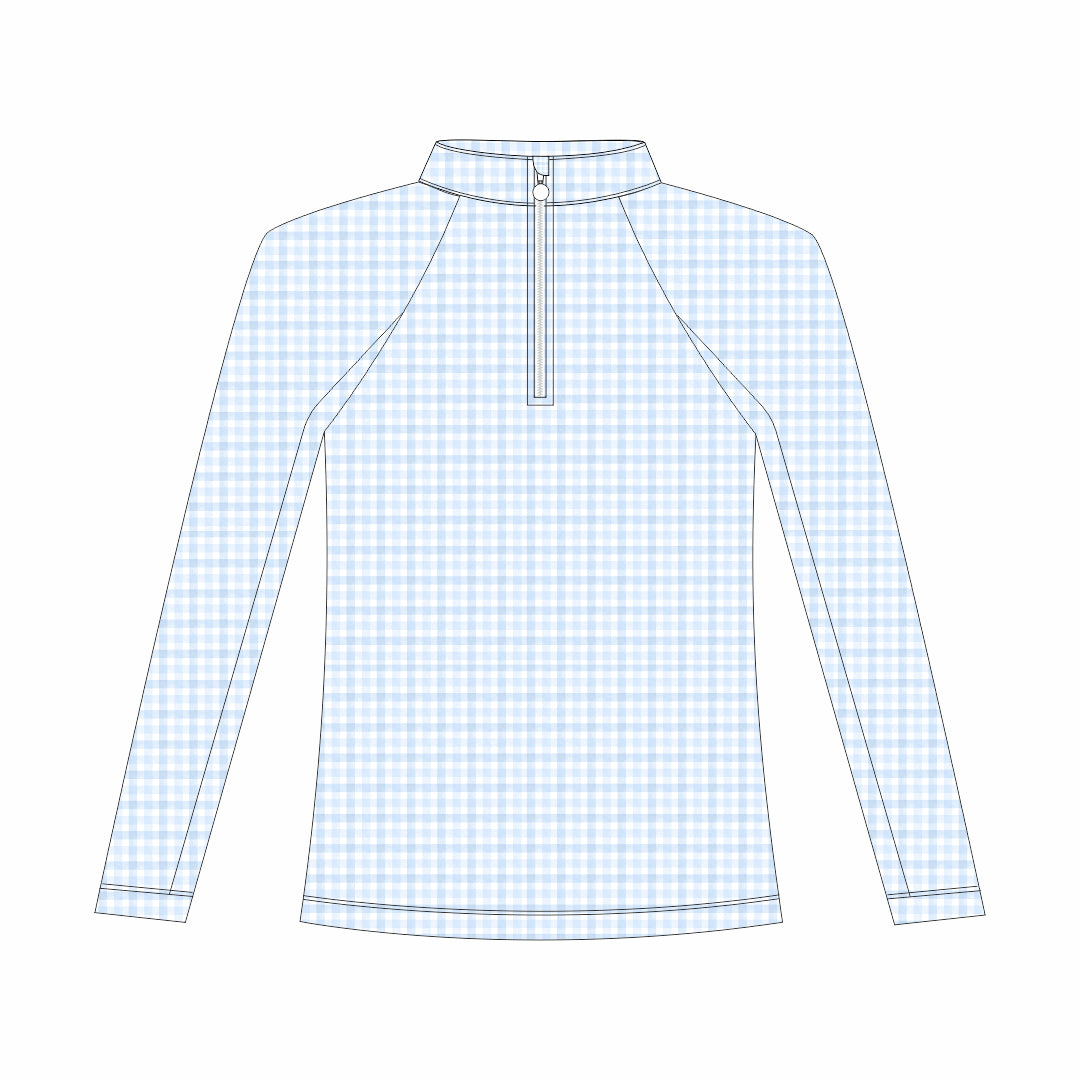 Dapplebay Kids Blue Gingham 1/4 Zip - Long Sleeve-Dapplebay.com