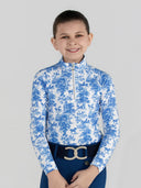 Dapplebay Kids Blue Equestrian Toile 1/4 Zip - Long Sleeve