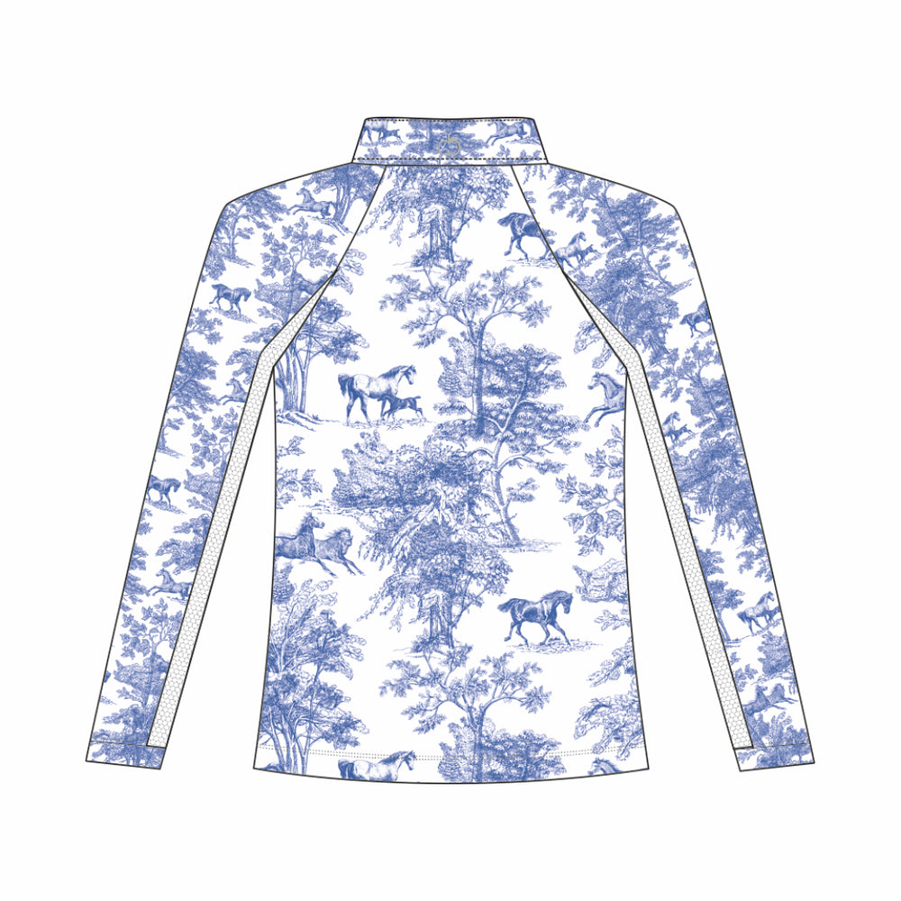 Dapplebay Kids Blue Equestrian Toile 1/4 Zip - Long Sleeve - Dapplebay.com