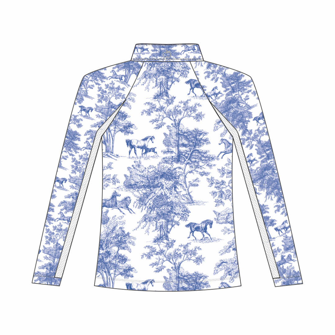 Dapplebay Kids Blue Equestrian Toile 1/4 Zip - Long Sleeve - Dapplebay.com
