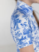 Dapplebay Kids Blue Equestrian Toile 1/4 Zip - Short Sleeve