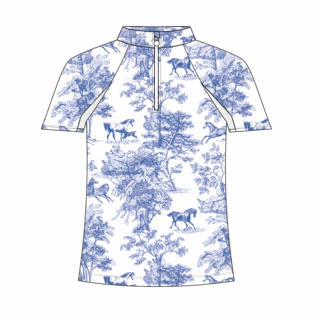 Dapplebay Kids Blue Equestrian Toile 1/4 Zip - Short Sleeve - Dapplebay.com