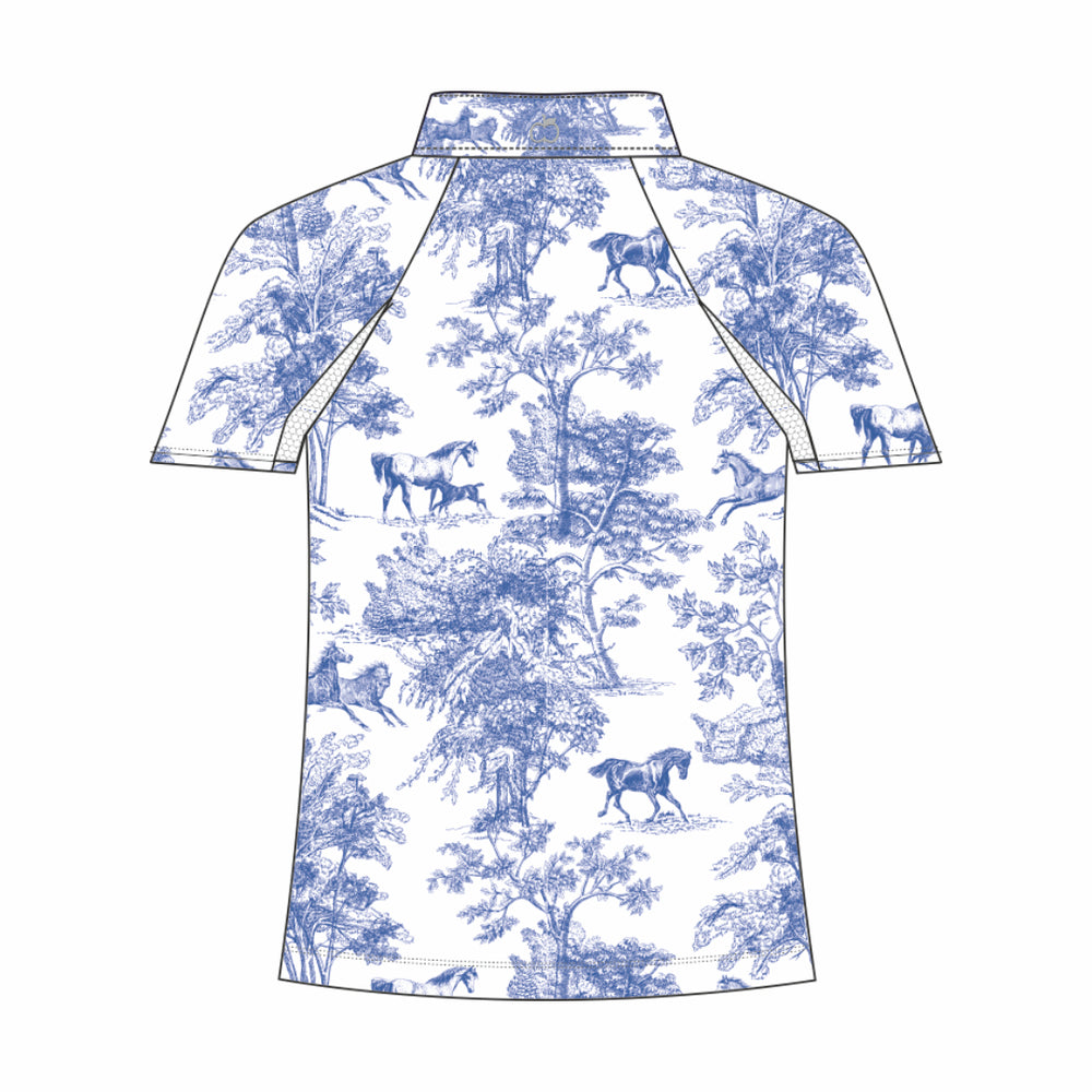 Dapplebay Kids Blue Equestrian Toile 1/4 Zip - Short Sleeve - Dapplebay.com