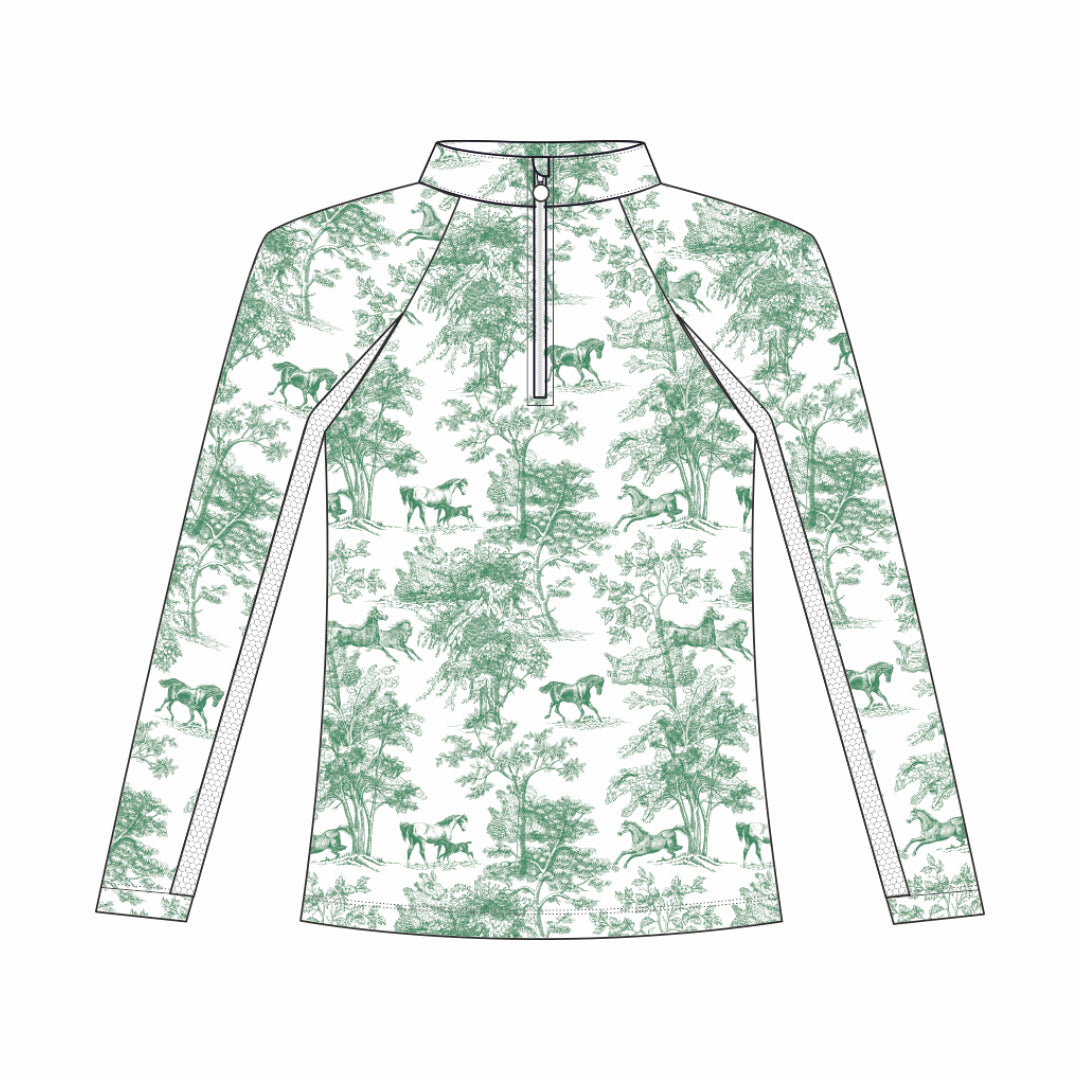 Dapplebay Kids Green Equestrian Toile 1/4 Zip - Long Sleeve - Dapplebay.com