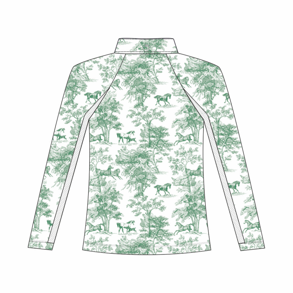 Dapplebay Kids Green Equestrian Toile 1/4 Zip - Long Sleeve - Dapplebay.com