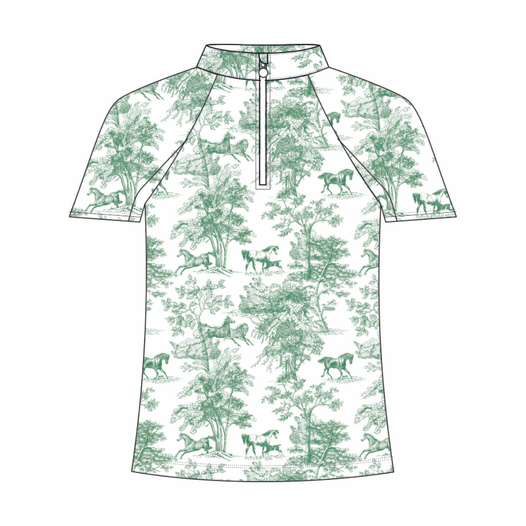 Dapplebay Kids Green Equestrian Toile 1/4 Zip - Short Sleeve - Dapplebay.com