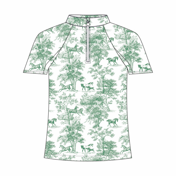 Dapplebay Kids Green Equestrian Toile 1/4 Zip - Short Sleeve - Dapplebay.com