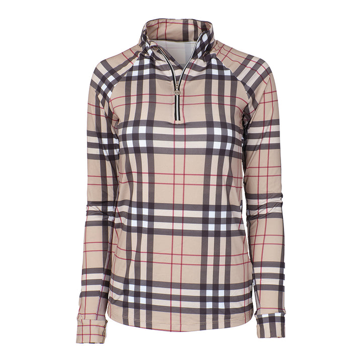 Dapplebay Holiday Plaid  Ladies 1/4 Zip Riding Top- Tan