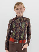 Dapplebay Autumn Toile Kid's 1/4 Zip LS Riding Top-Dark Bay