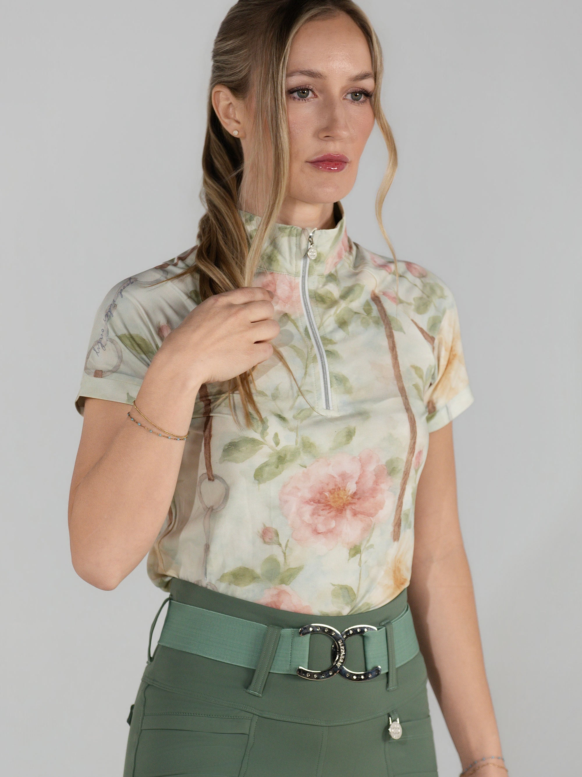 トップス Mallion vintage top Dapplebay Vintage Floral 1/4 Zip SS Riding Top
