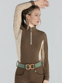 Dapplebay Grace 1/4 Zip LS Riding Top-Chestnut/Spring Plaid