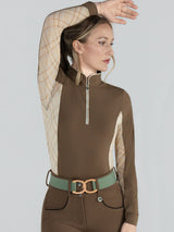 Dapplebay Grace 1/4 Zip LS Riding Top-Chestnut/Spring Plaid
