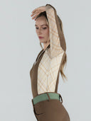 Dapplebay Grace 1/4 Zip LS Riding Top-Chestnut/Spring Plaid
