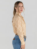Dapplebay Spring Plaid Breezy Button Up Top-Tan
