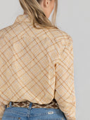 Dapplebay Spring Plaid Breezy Button Up Top-Tan