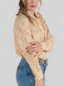 Dapplebay Spring Plaid Breezy Button Up Top-Tan