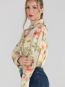 Dapplebay Vintage Floral Breezy Button Up Top-Tan